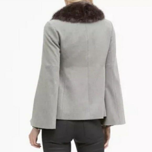 NWT Banana Republic Gray Fur Collar Bell Sleeves Chic Blazer Jacket Women's sz 0 - Picture 2 of 13